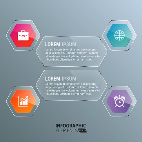 Modèle d'infographie transparent hexagonal vecteur