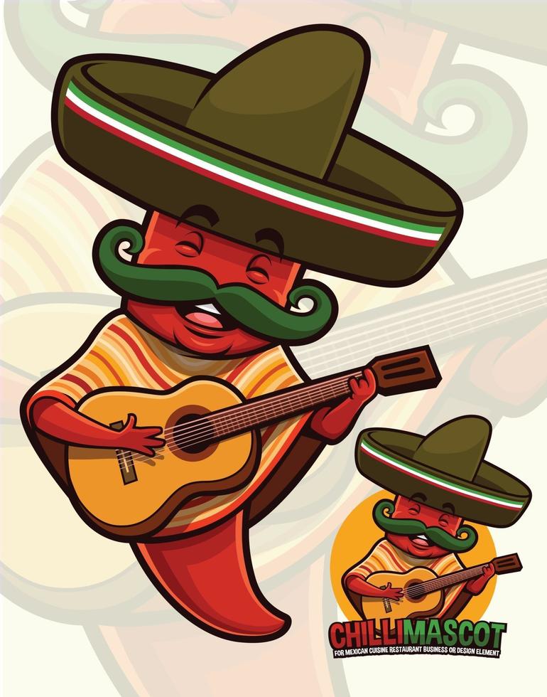 mascotte de piment vêtu d'une tenue mexicaine vecteur