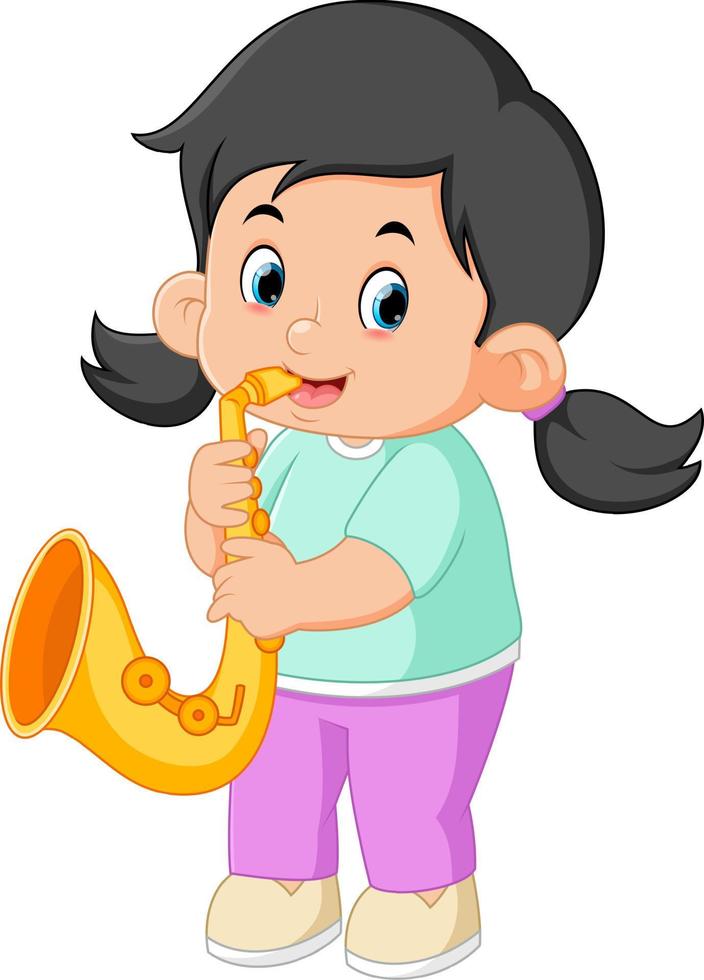 une mignonne fille pièces une saxophone musical instrument vecteur