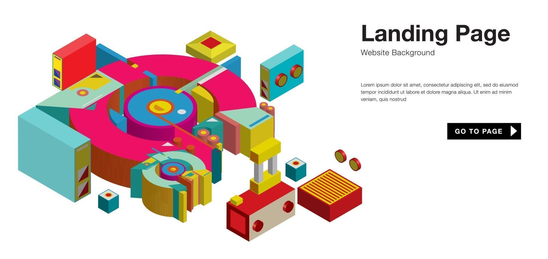 bannière de page de destination isométrique et robot colorée de vecteur