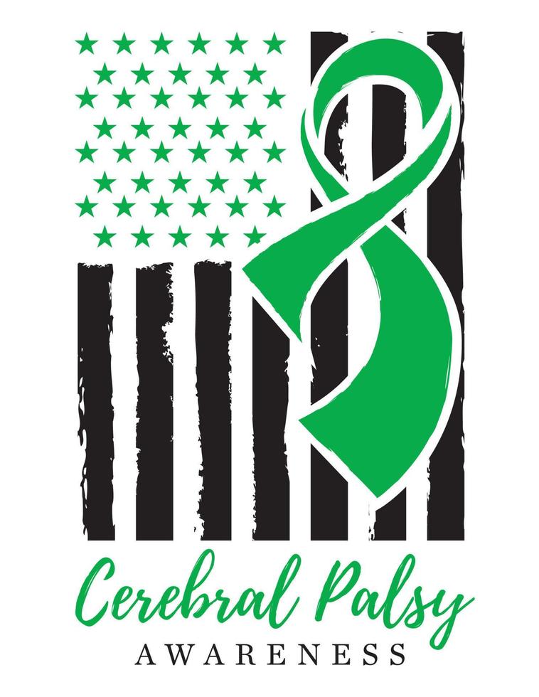 cérébral paralysie conscience, vert ruban, américain affligé drapeau vecteur