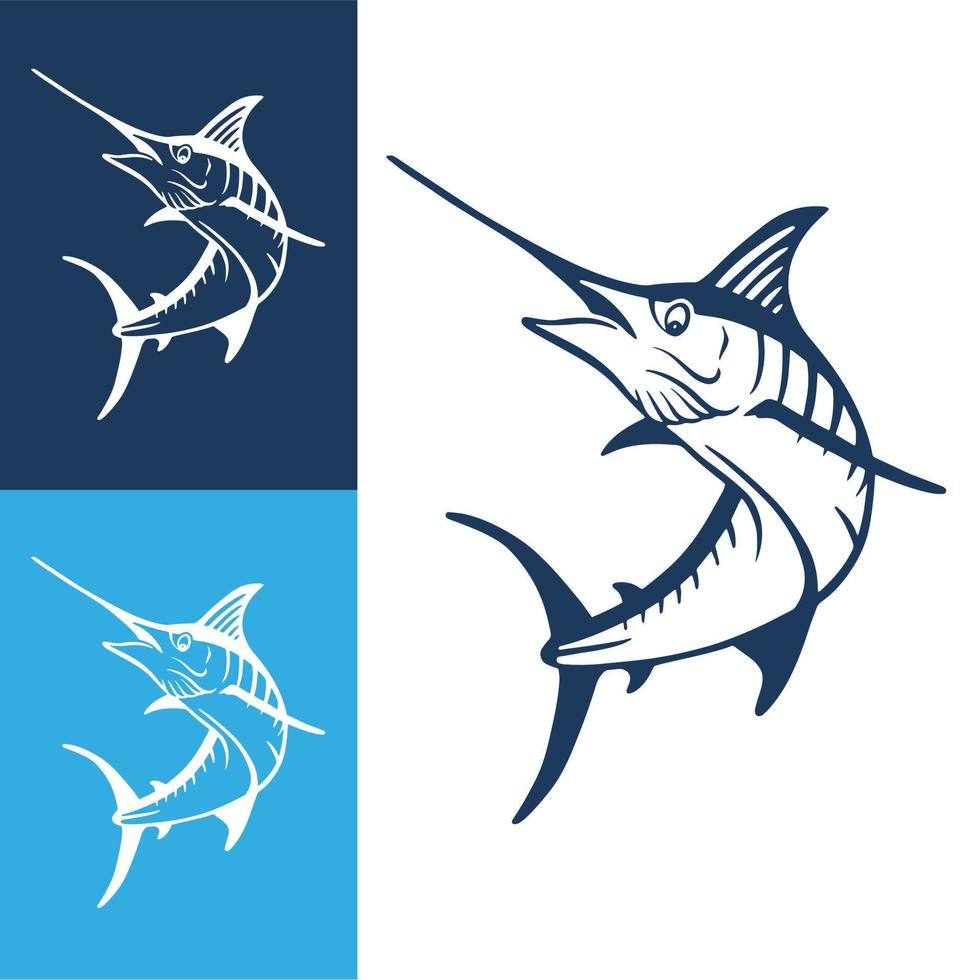 main tiré marlin poisson saut. conception éléments pour logo, étiqueter, emblème, signe, marque marquer. vecteur illustration.