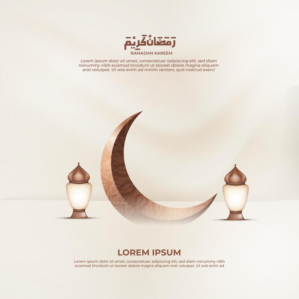 une affiche pour Ramadan avec une croissant lune et lanterne vecteur