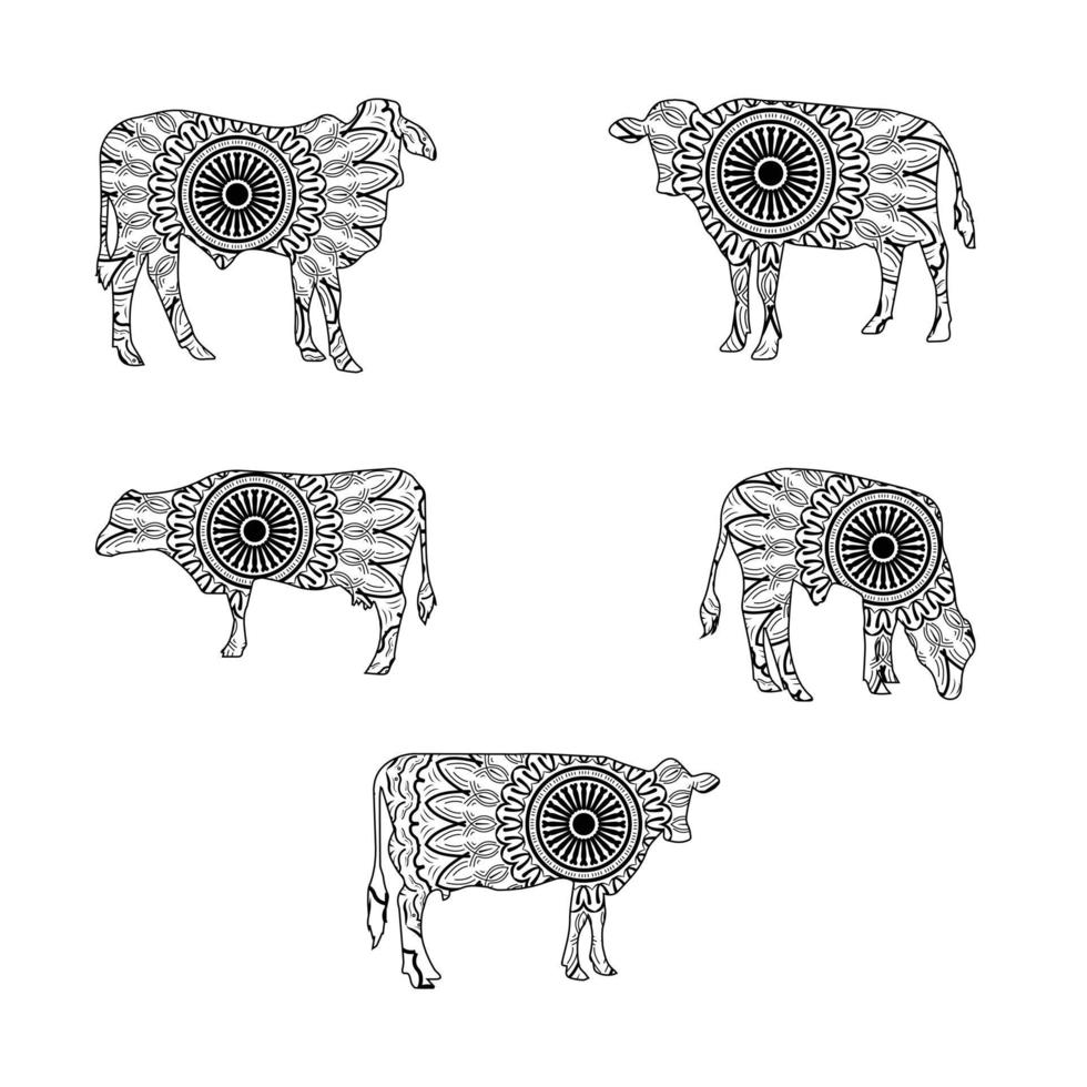 silhouette de vache avec rois circulaire ornement. vecteur