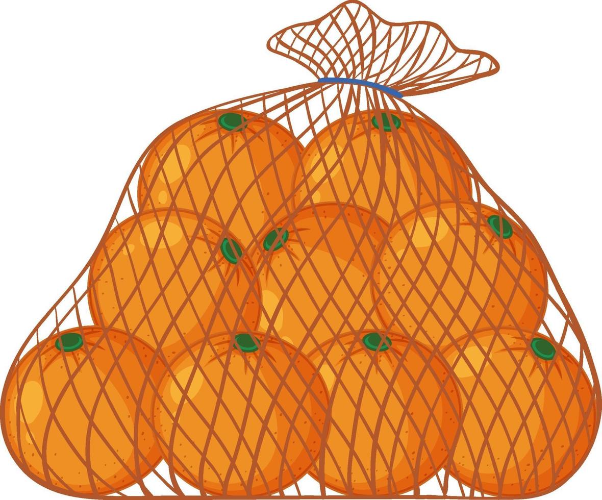 oranges en style cartoon sac net isolé sur fond blanc vecteur