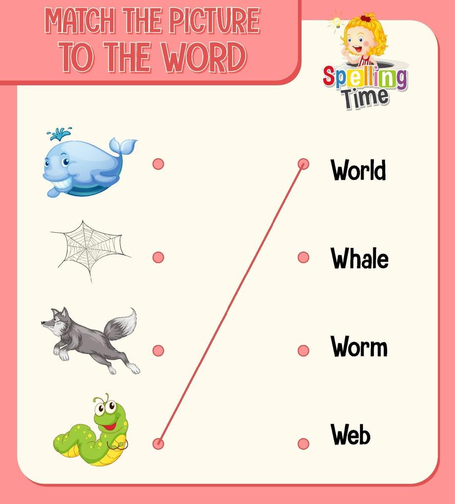 faire correspondre l'image à la feuille de calcul de mots pour les enfants vecteur