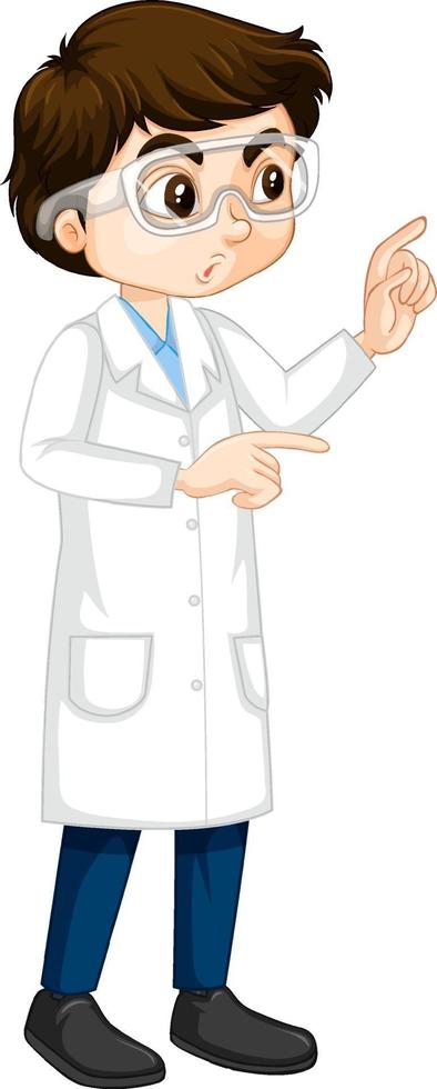 un garçon portant un personnage de dessin animé de blouse de laboratoire vecteur