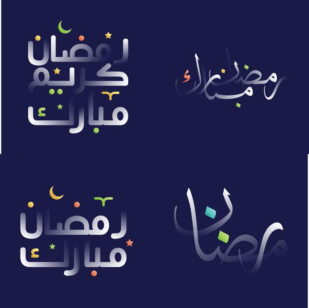 magnifique blanc brillant Ramadan kareem calligraphie pack avec coloré accents vecteur