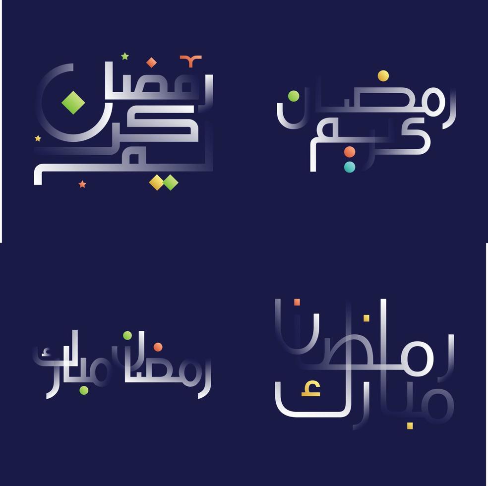 Ramadan kareem calligraphie pack avec blanc brillant effet et amusement conception éléments vecteur
