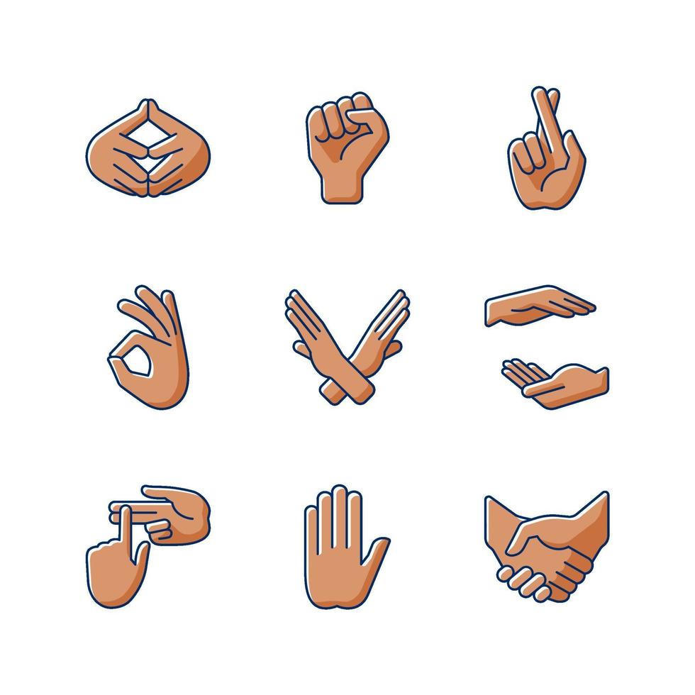 Ensemble d'icônes de couleur rgb gestes de la main vecteur