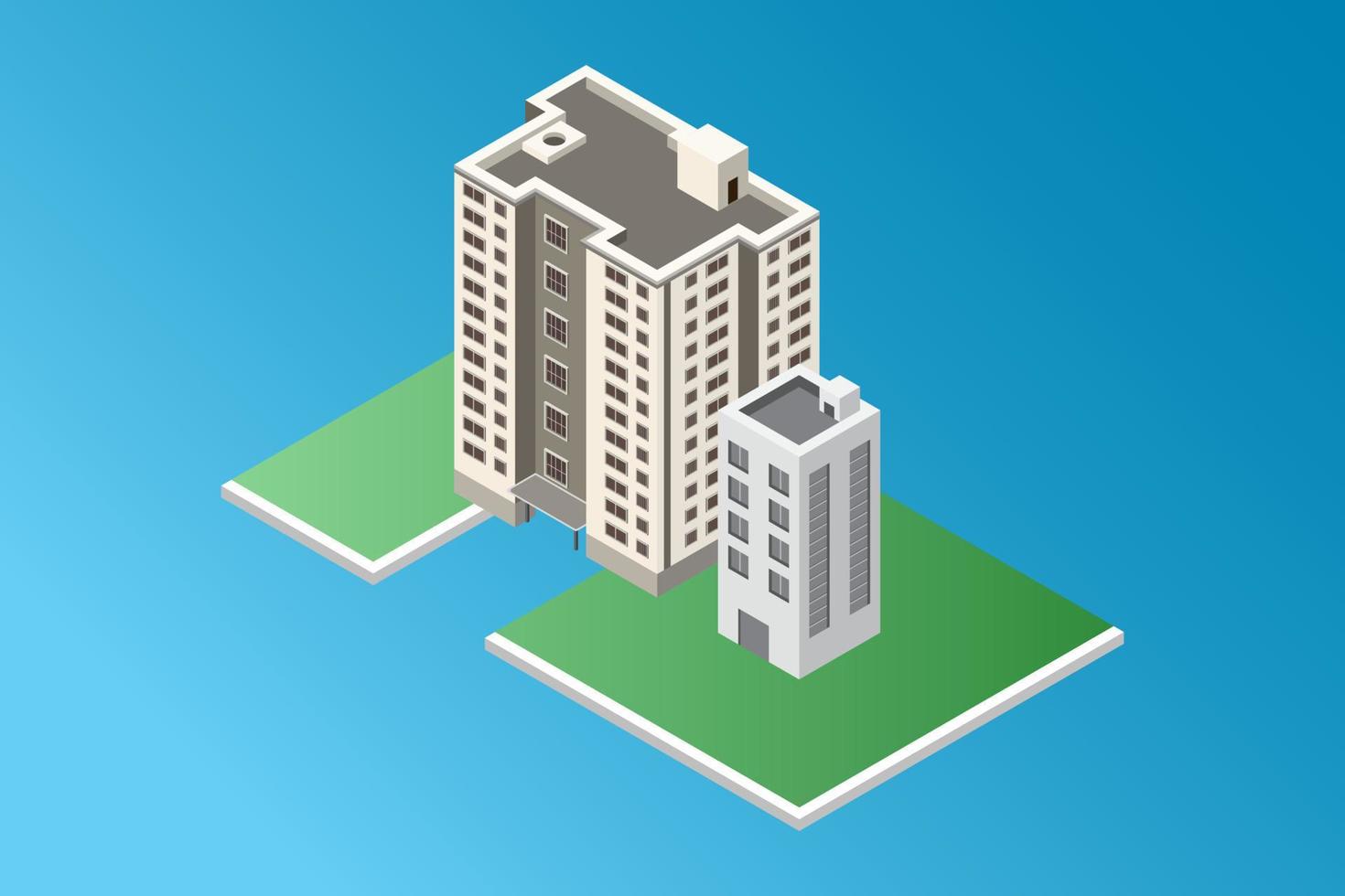 isométrique commercial bâtiment intelligent moderne ville Résidentiel vecteur illustration sur bleu pente