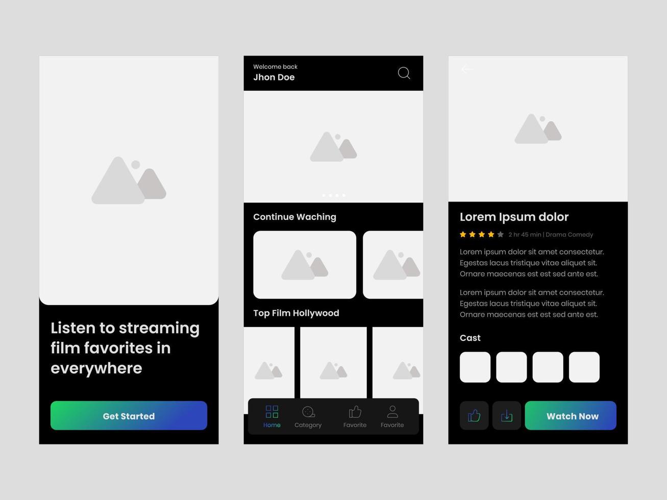 nettoyer ui ux conception modèle vecteur. adapté pour mobile application diffusion films, nourriture livraison, en voyageant, et épicerie. vecteur