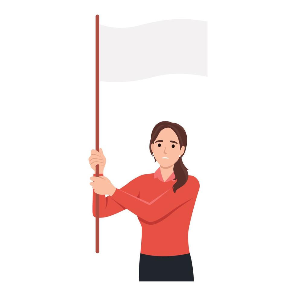 la jeune femme tient le drapeau blanc de la reddition. illustration de vecteur plat isolé sur fond blanc