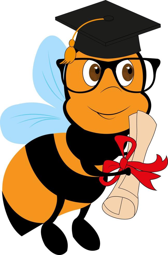 abeille avec lunettes. l'obtention du diplôme chapeau. diplômé abeille. diplôme. Miel. vecteur