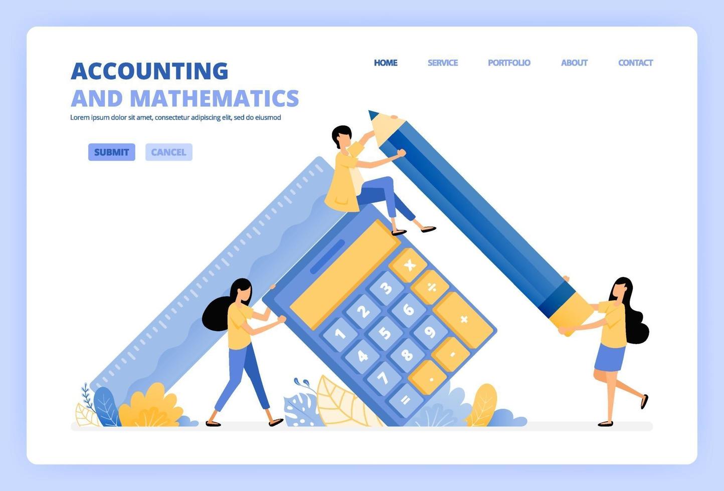 personnes détenant des calculatrices et des crayons pour les illustrations de l'enseignement de la comptabilité, des finances et des mathématiques. peut être utilisé pour le modèle de page de destination ui ux web application mobile affiche bannière site Web flyer annonces vecteur