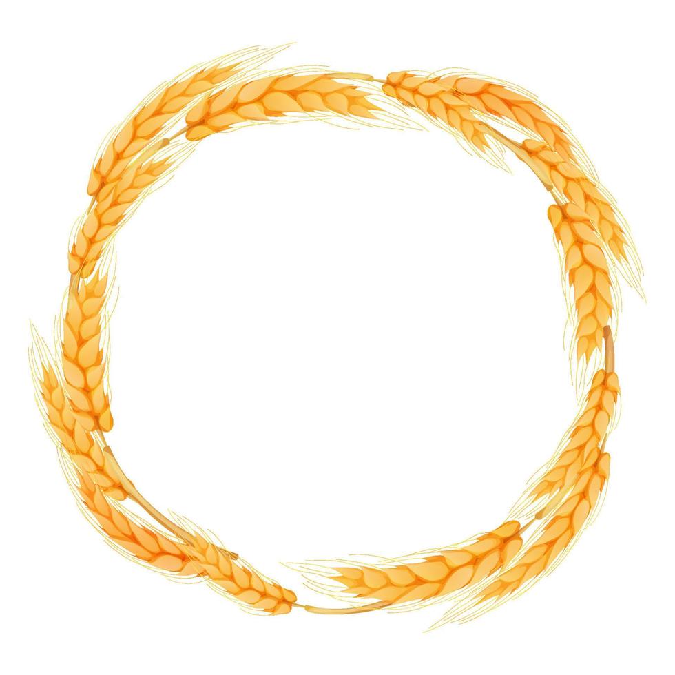 couronne de épillet, d'or Couleur blé rond Cadre dans dessin animé style isolé sur blanc Contexte. pour boulangerie, Mots clés ou Étiquettes. vecteur illustration