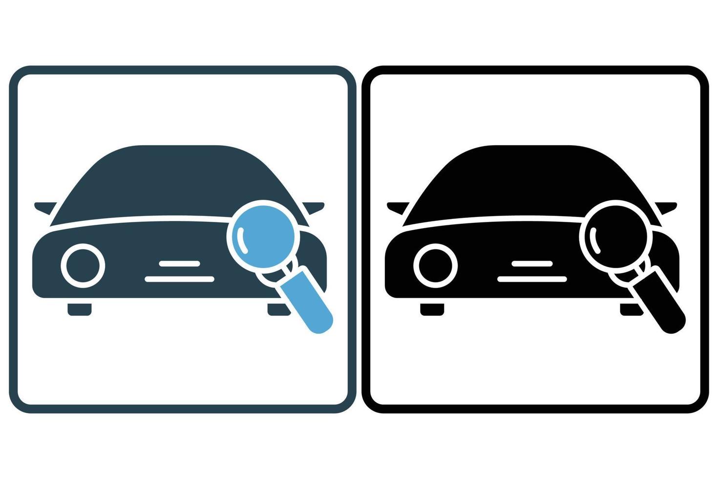 auto diagnostic icône illustration. voiture icône avec recherche. icône en relation à voiture service, voiture réparation. solide icône style. Facile vecteur conception modifiable