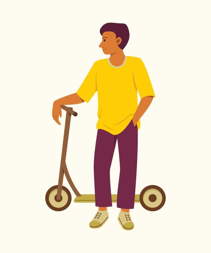 homme apprécie le mode de vie avec scooter. vecteur