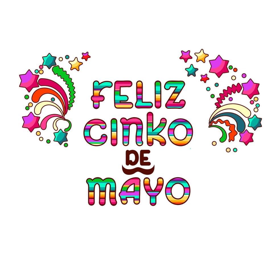 feliz cinco de mayonnaise. coloré dessin animé des lettres, de fête étoiles. vecteur. vecteur