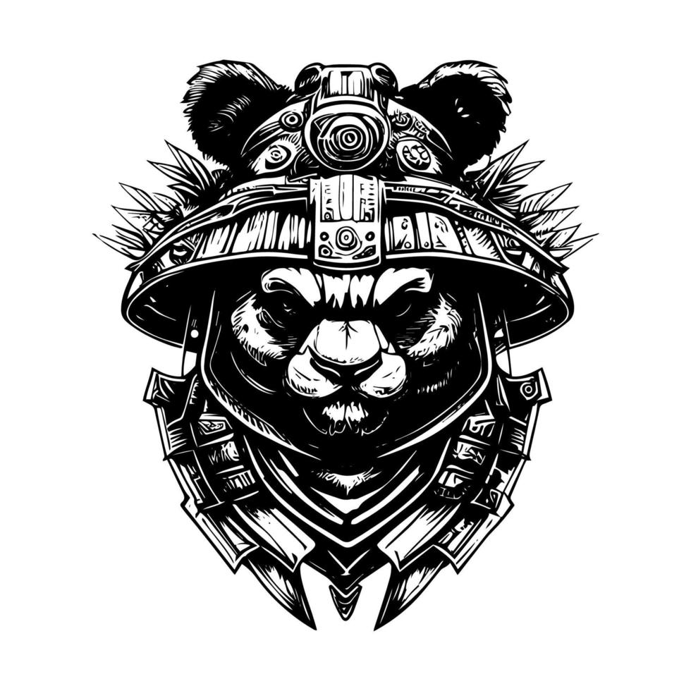 en colère Panda illustration logo noir et blanc main tiré illustration vecteur