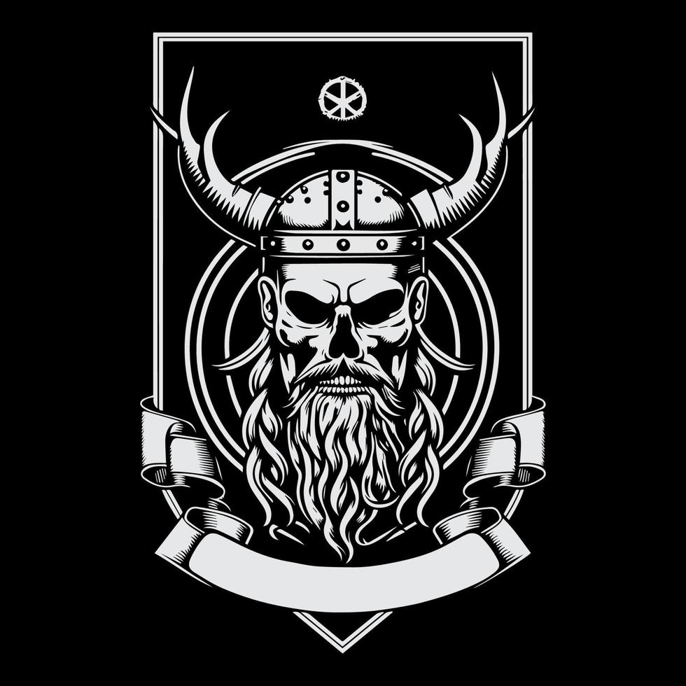 viking crâne tête logo main tiré illustration guerrier marque vecteur