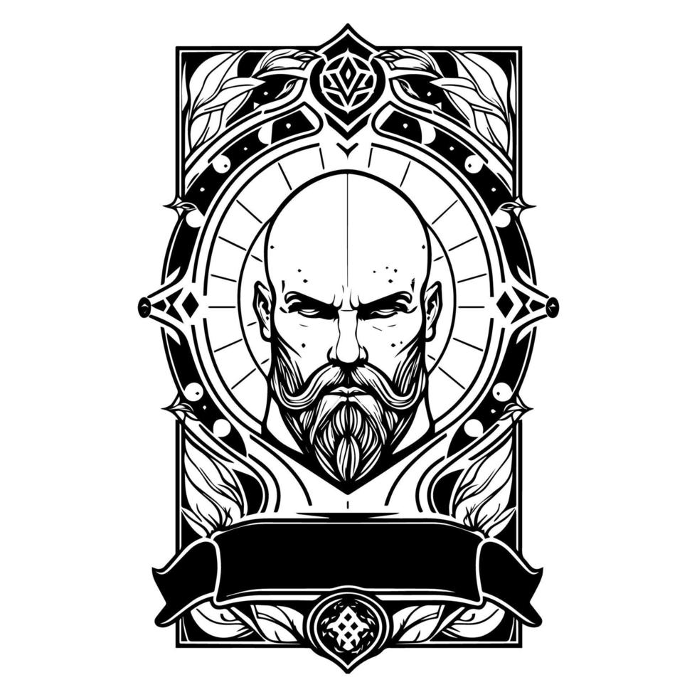 crâne avec barbe logo noir et blanc main tiré illustration vecteur