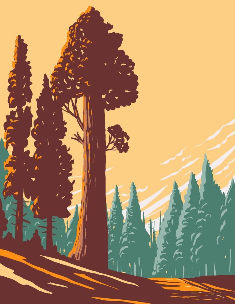 General Grant Tree Trail avec le plus grand séquoia géant dans la section General Grant Grove du parc national de Kings Canyon en Californie wpa poster art vecteur