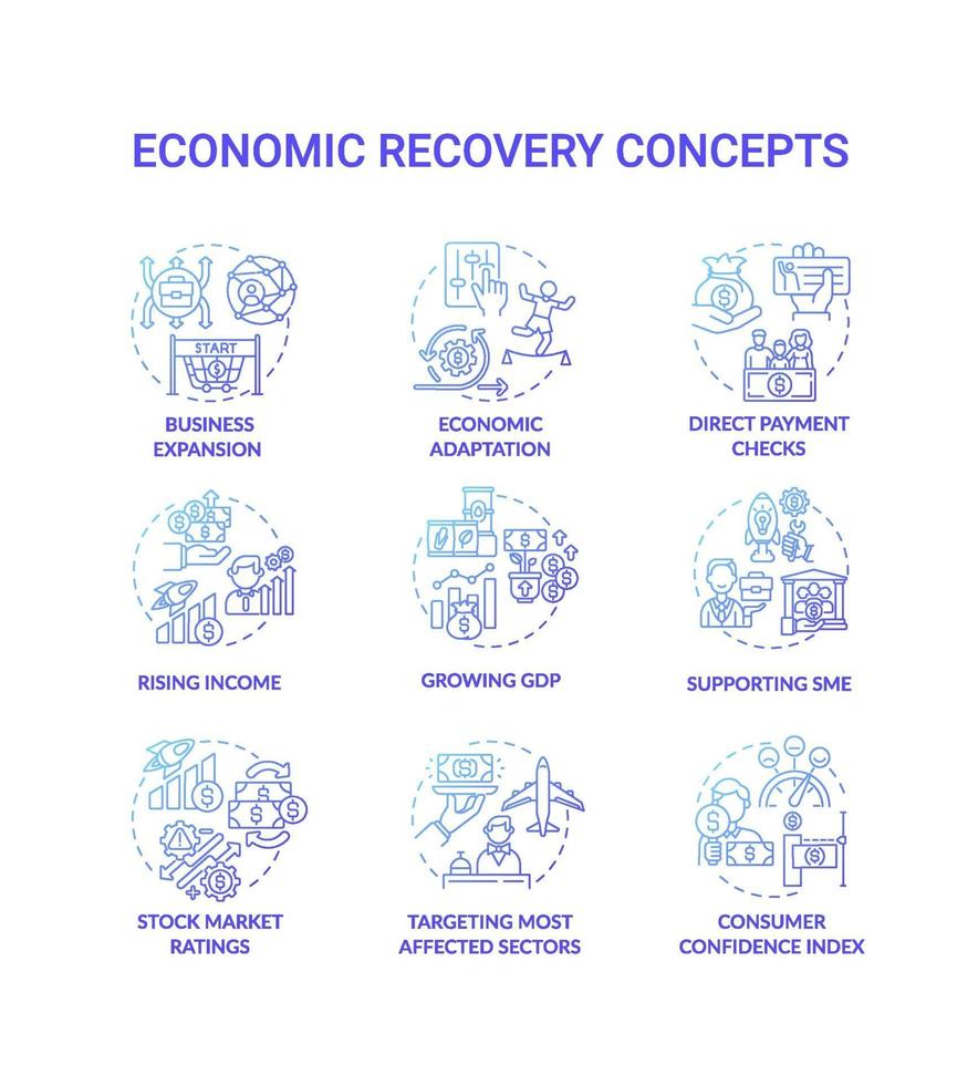 jeu d & # 39; icônes de concept de reprise économique vecteur