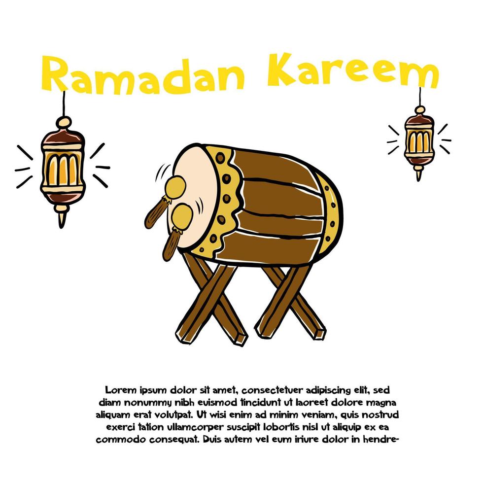 Ramadan kareem main dessin bedug avec lanterne illustrateur vecteur