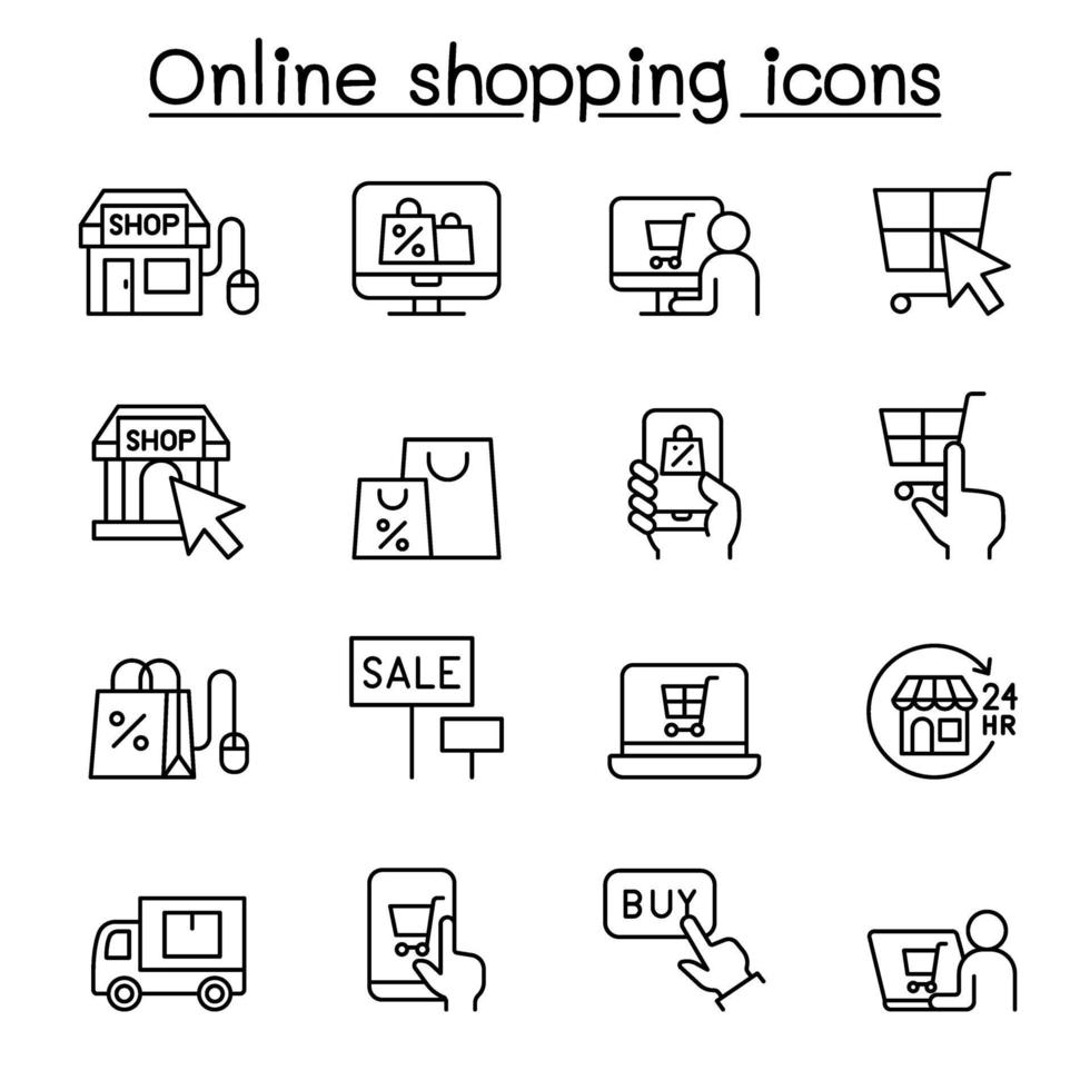 icône de magasinage en ligne dans un style de ligne mince vecteur