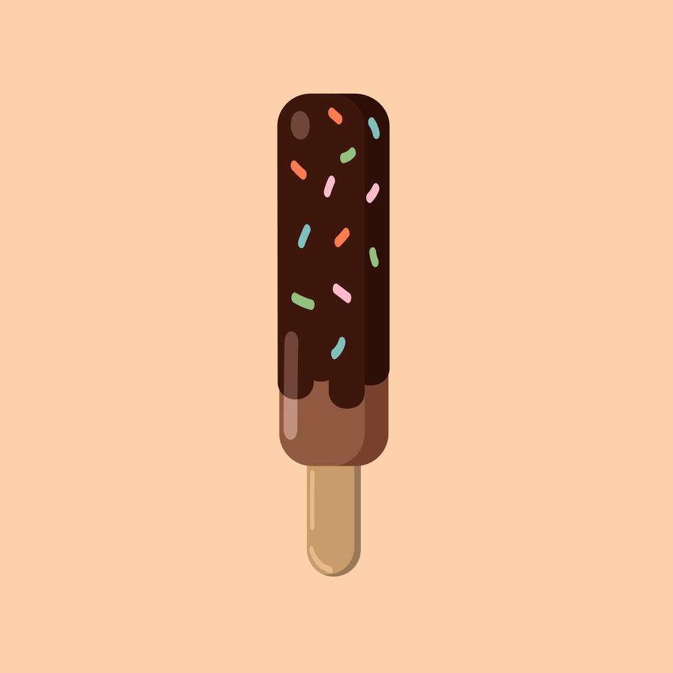 Chocolat la glace crème dans Chocolat enrobage sur une bâton avec multicolore arrose sur une beige Contexte. vecteur. eps10 vecteur