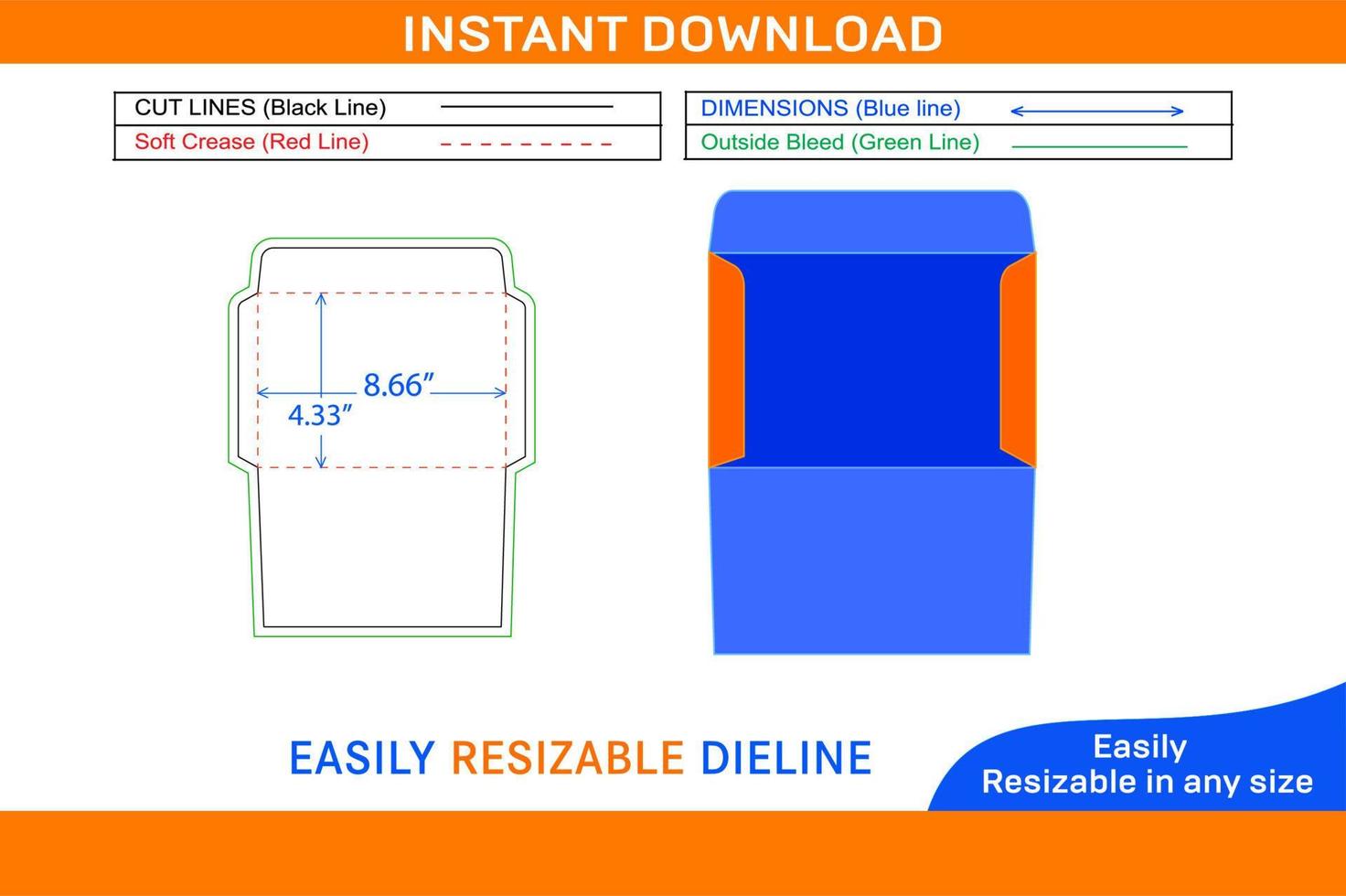 c6 Taille document enveloppe ou 4.5x6.4 pouces document enveloppe mourir Couper modèle boîte dieline et 3d boîte vecteur