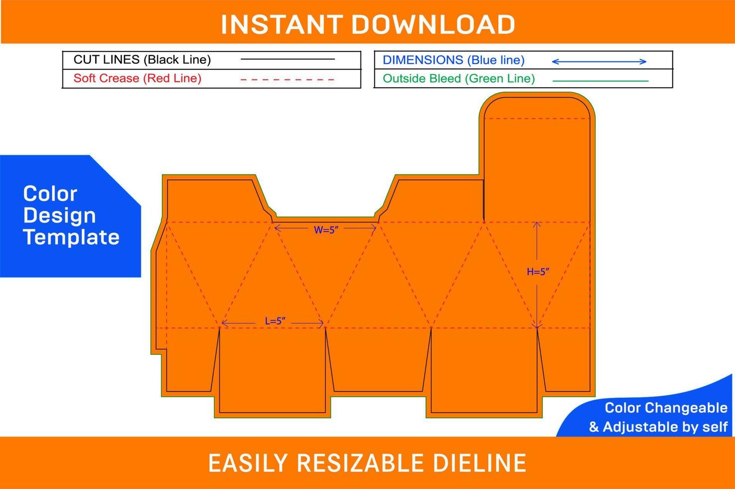 diamant forme carré Taille boîte dieline modèle et 3d boîte conception Couleur conception modèle vecteur