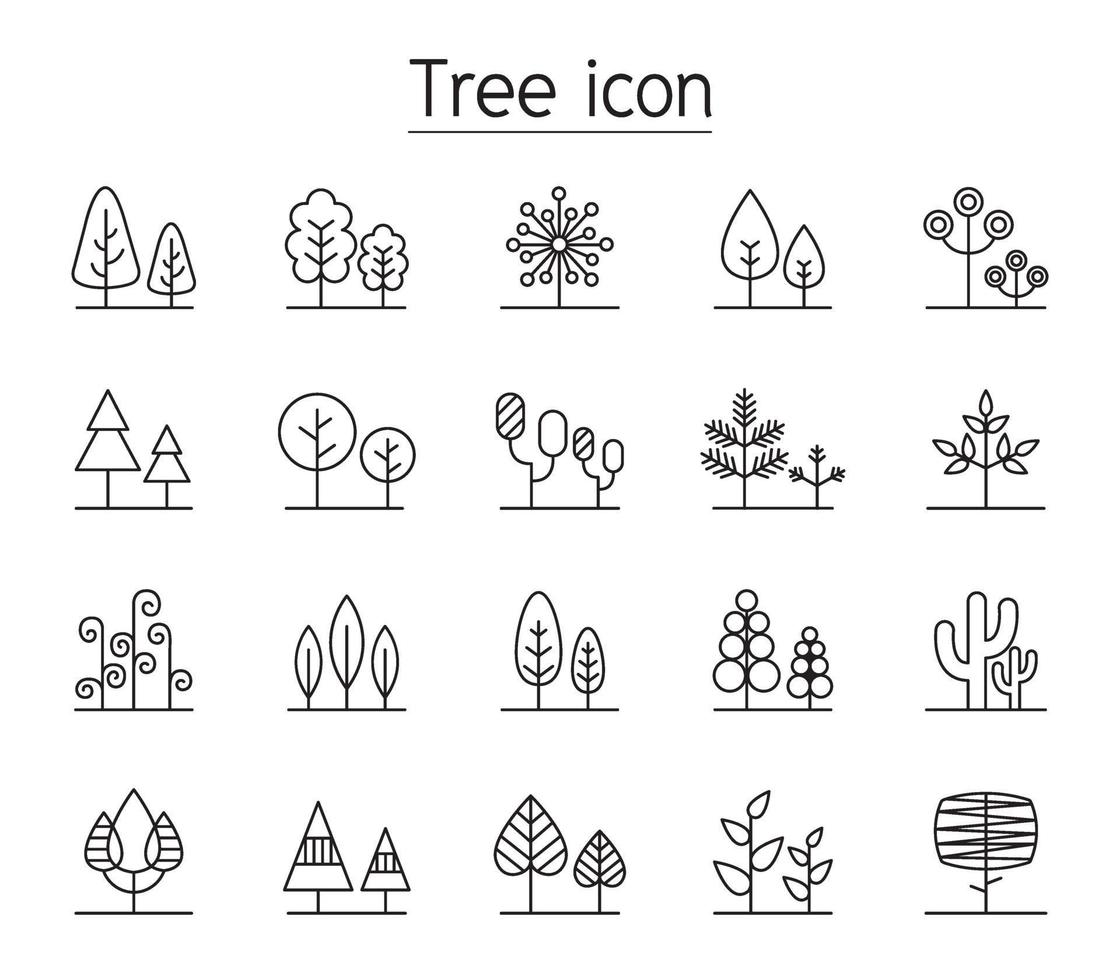 pousse, plante, cime des arbres, icône de feuille définie dans le style de  ligne mince 2242293 Art vectoriel chez Vecteezy