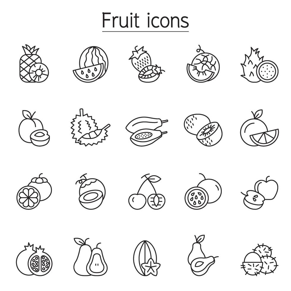 jeu d & # 39; icônes de fruits dans un style de ligne mince vecteur