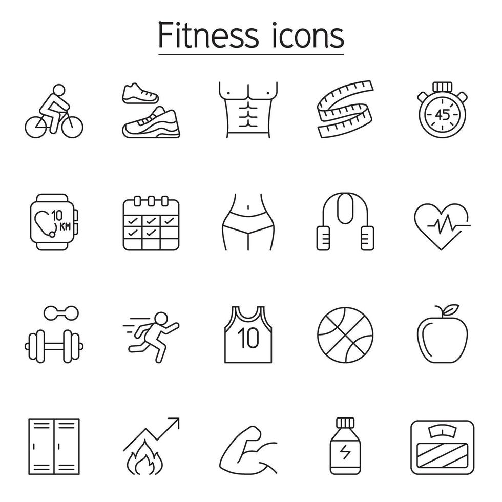 icône de remise en forme et d & # 39; exercice dans un style de ligne mince vecteur