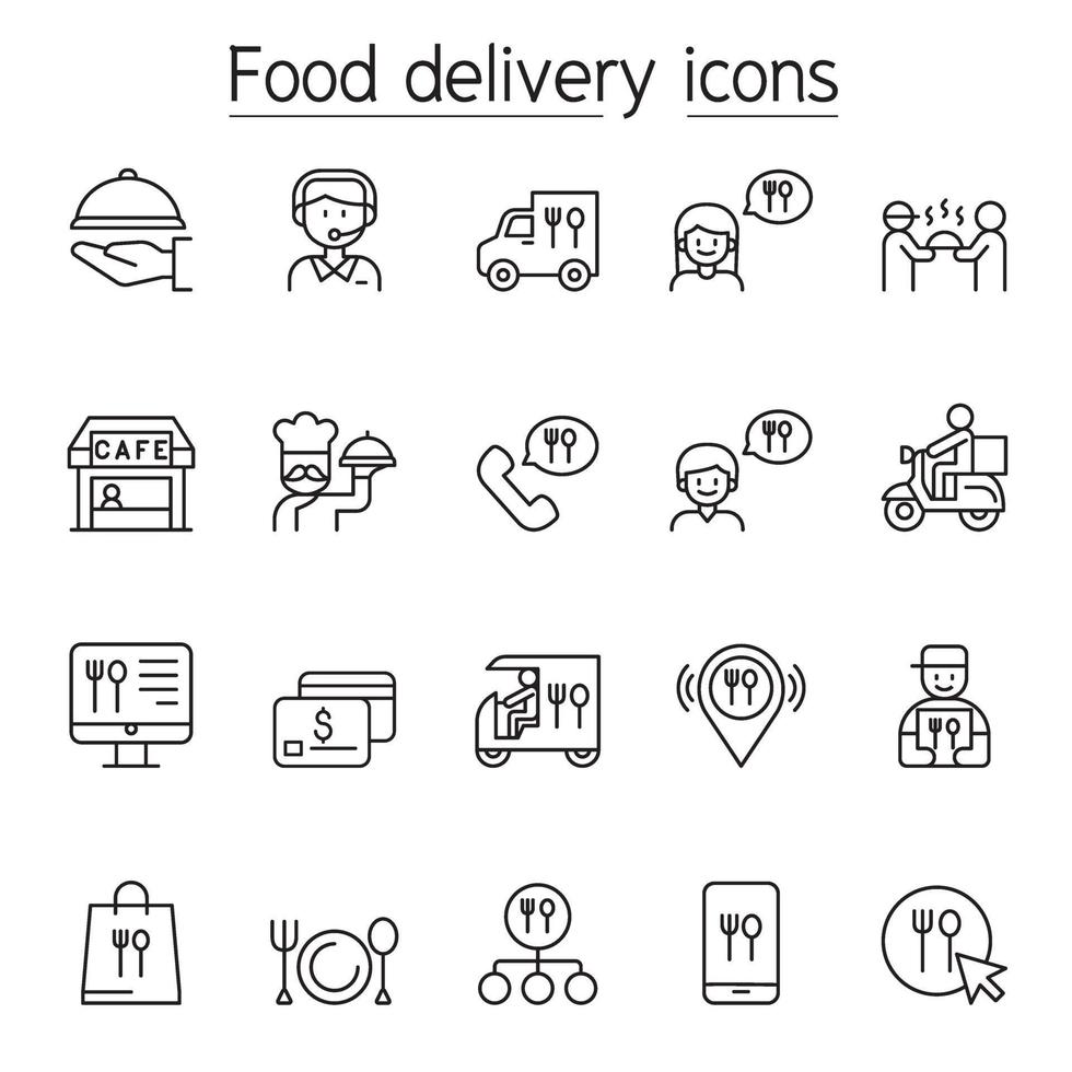 jeu d & # 39; icônes de ligne de livraison de nourriture vecteur