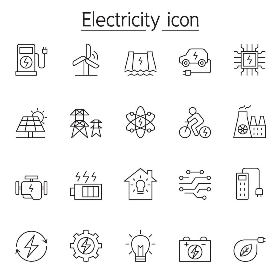 icônes d & # 39; électricité définies dans un style de ligne mince vecteur