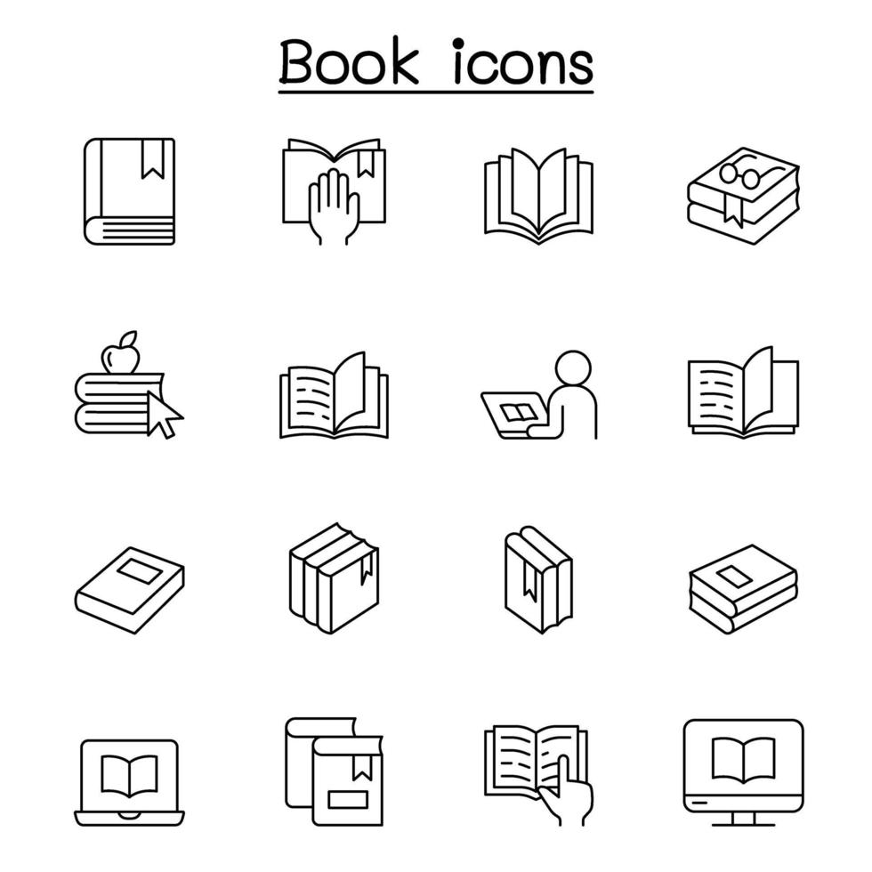 icônes de livre définies dans un style de ligne mince vecteur