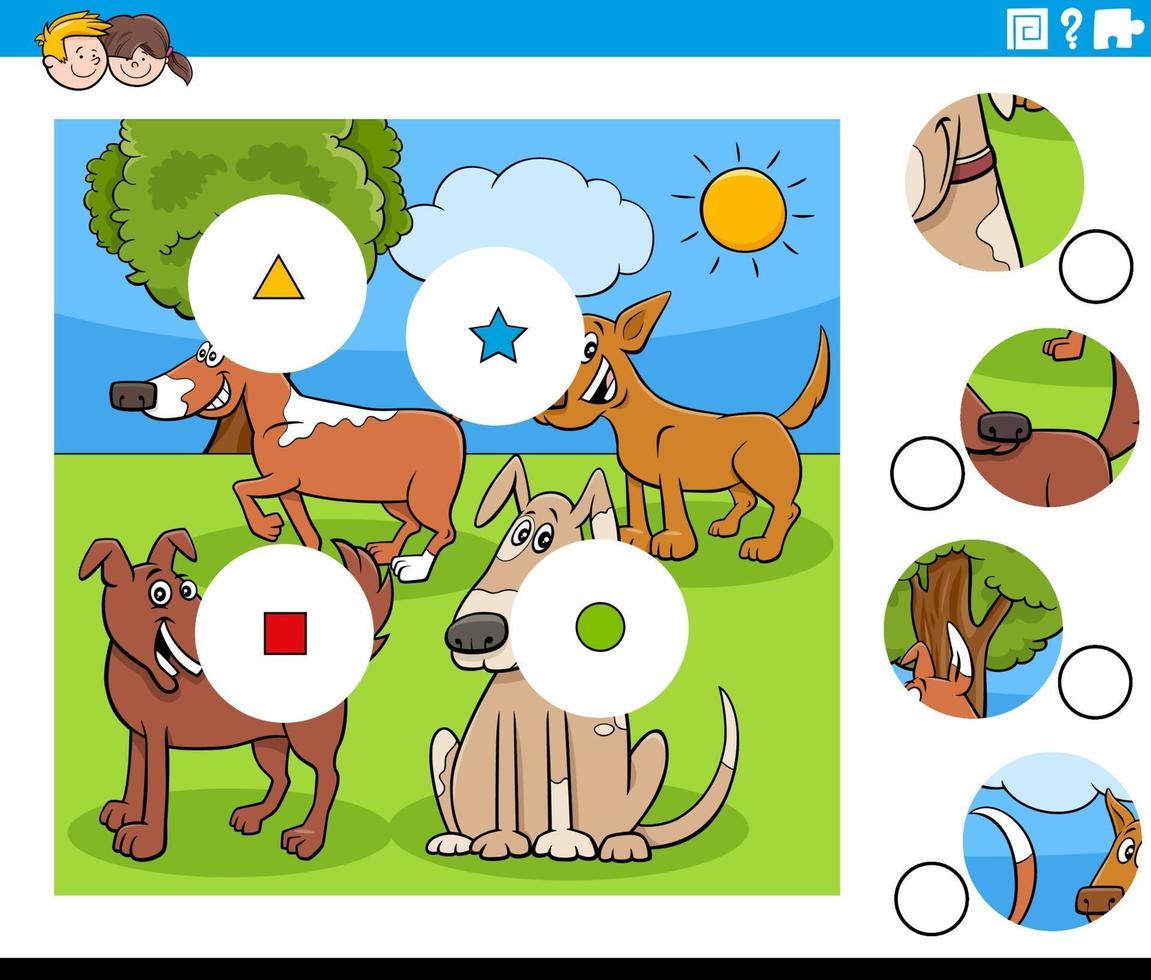 match de pièces de jeu avec des personnages de chiens de dessin animé vecteur
