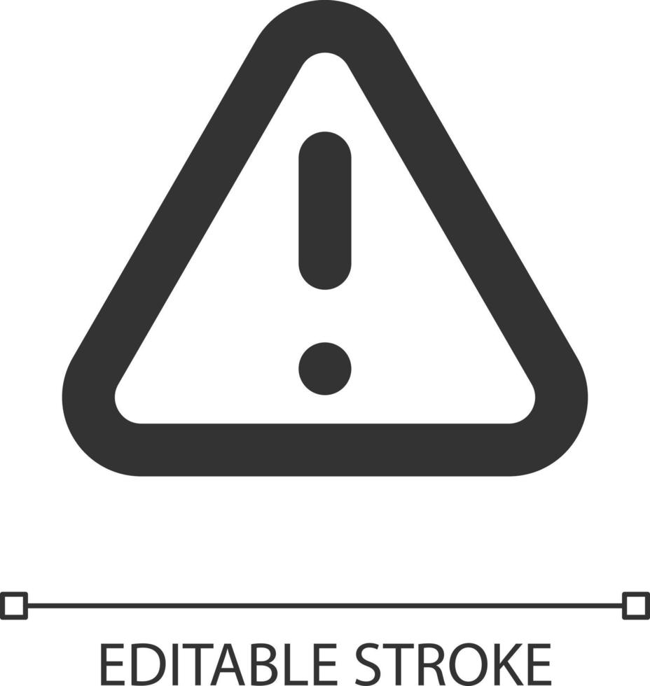 Triangle en forme de mise en garde signe pixel parfait linéaire ui icône. notification. potentiel danger. interface graphique, ux conception. contour isolé utilisateur interface élément pour app et la toile. modifiable accident vasculaire cérébral vecteur