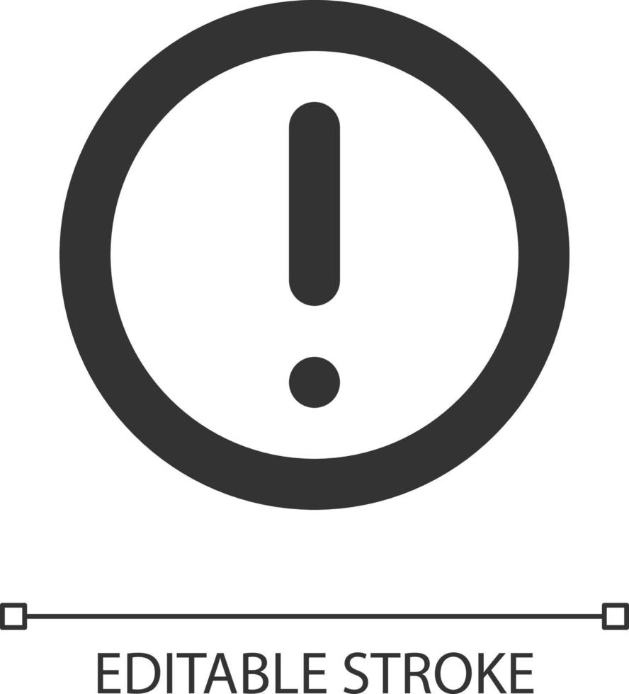 circulaire en forme de exclamation marque pixel parfait linéaire ui icône. avertissement. notification alerte. interface graphique, ux conception. contour isolé utilisateur interface élément pour app et la toile. modifiable accident vasculaire cérébral vecteur