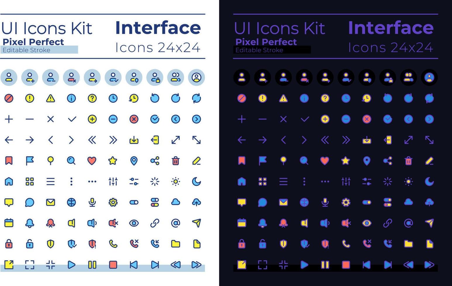 minimaliste et Facile à la recherche pixel parfait rgb Couleur ui Icônes ensemble pour sombre, lumière mode. interface graphique, ux conception pour mobile application. vecteur isolé pictogrammes. modifiable accident vasculaire cérébral