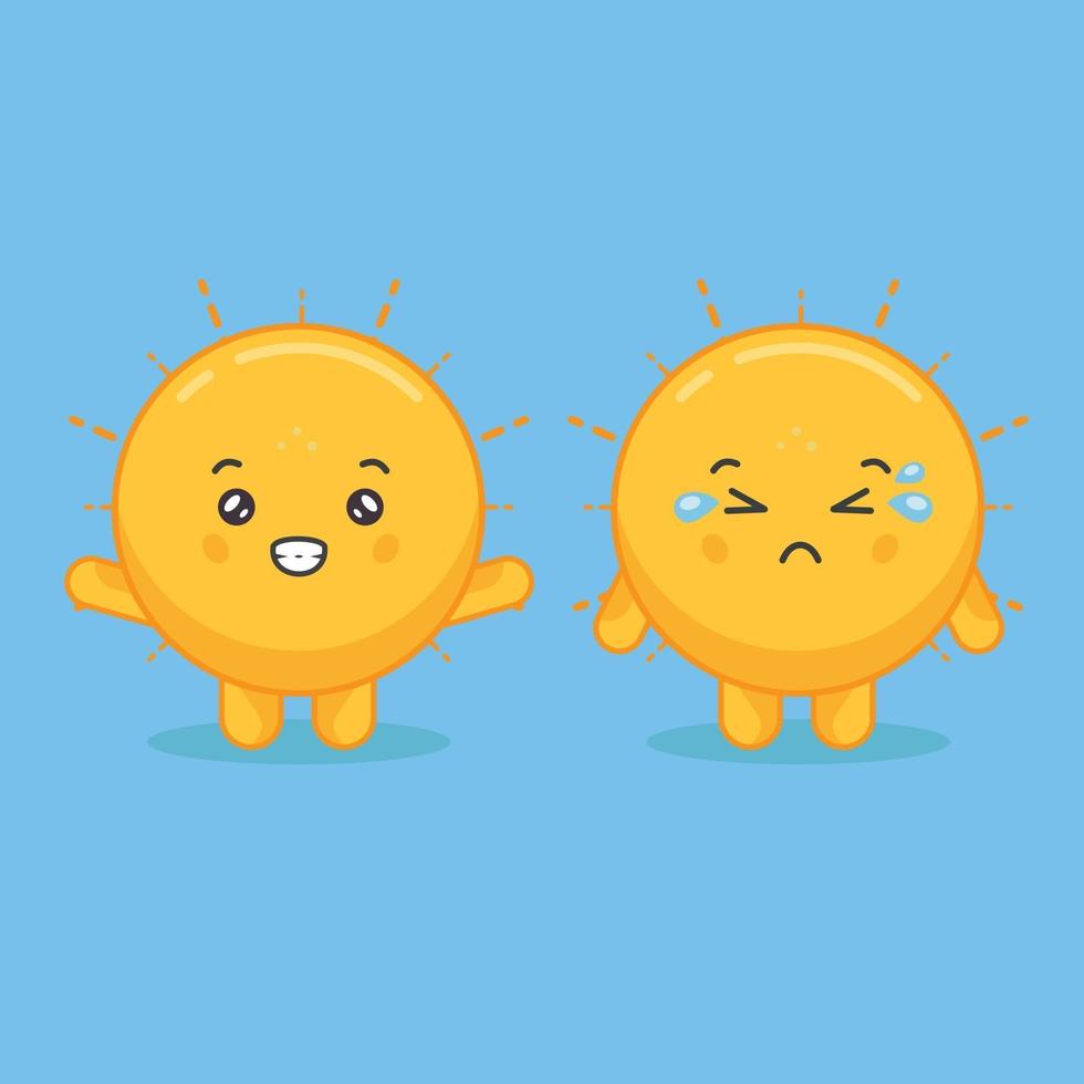personnages de soleil mignons avec des expressions joyeuses et tristes vecteur