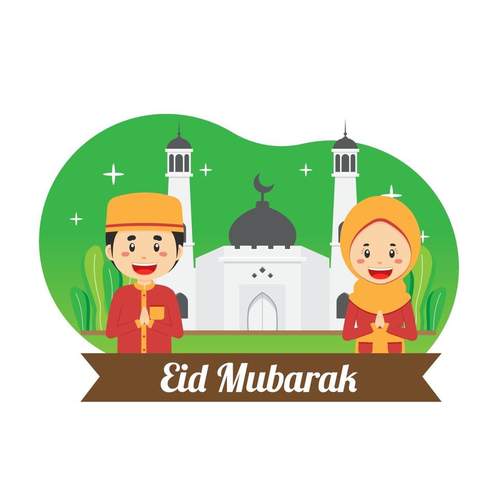 fond eid mubarak avec personnage vecteur