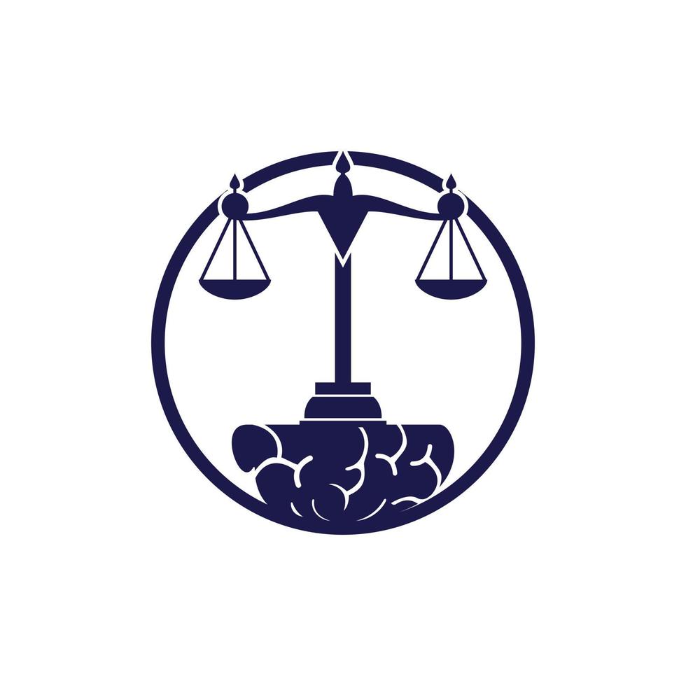 création de logo vectoriel de droit du cerveau. concept de logo de cabinet d'avocats intelligent.