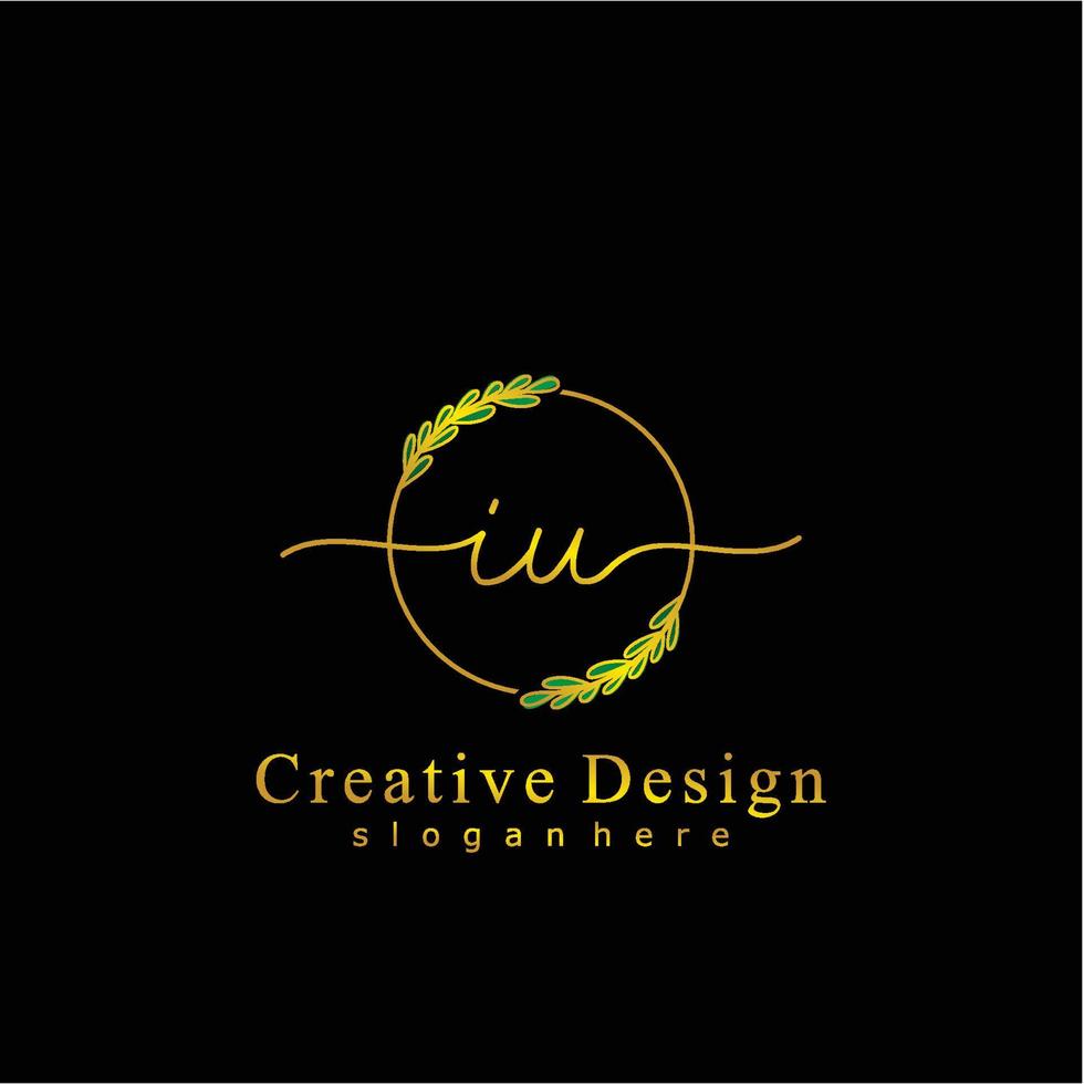 initiale iu beauté monogramme et élégant logo conception, écriture logo de initiale signature, mariage, mode, floral et botanique logo concept conception. vecteur