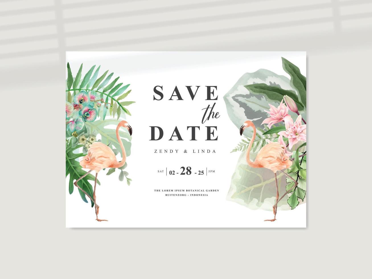 belle carte d'invitation de mariage tropical floral vecteur