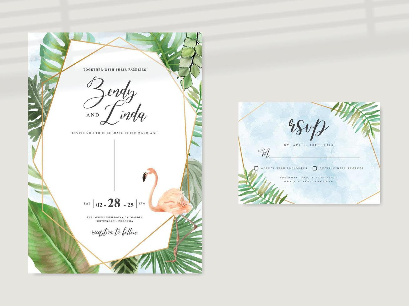 belle carte d'invitation de mariage tropical floral vecteur