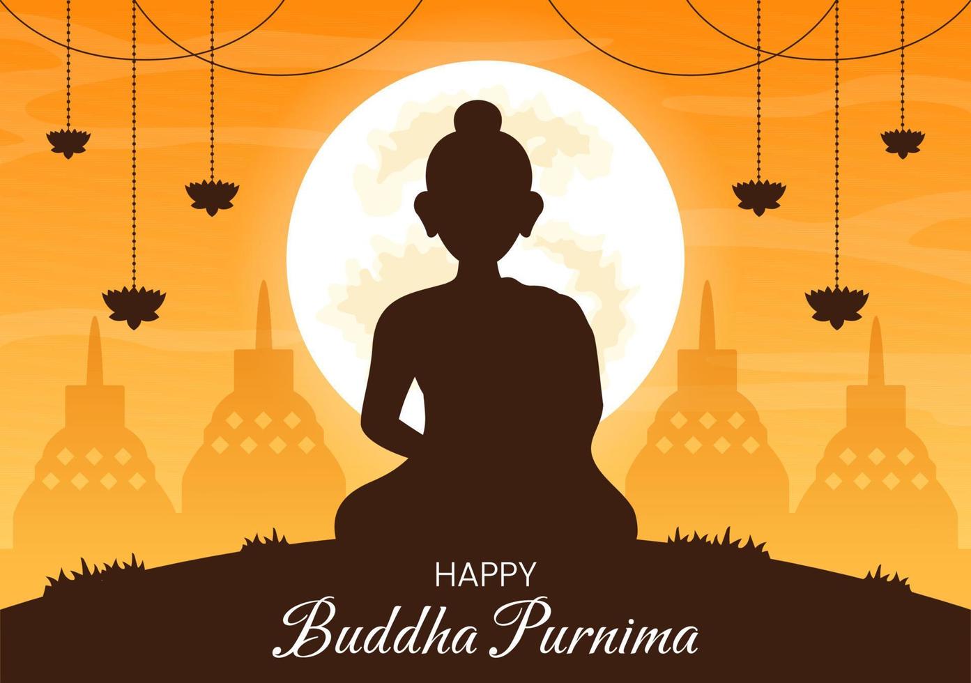 content Bouddha Purnima illustration avec vesak journée ou Indien Festival à spirituel dans plat dessin animé main tiré pour la toile bannière ou atterrissage page modèles vecteur